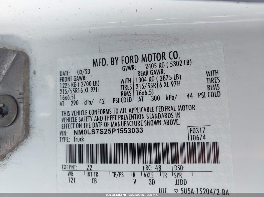 2023 Ford Transit VIN NM0LS7S25P1553033 IAAI salvage auction — REAR END, Clear (Michigan), sold $5,900 on 2026-07-23 (photo 9)