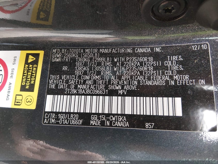 2011 Lexus Rx 350 VIN 2T2BK1BA3BC096631 IAAI salvage auction — REAR END, Clear (Montana), sold $2,950 on 2026-07-22 (photo 9)