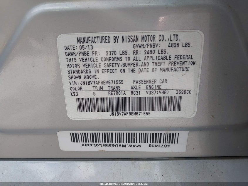 2014 Infiniti Q50 VIN JN1BV7AP9EM671555 IAAI salvage auction — FRONT END, Salvage (Texas), sold $2,825 on 2026-07-14 (photo 9)
