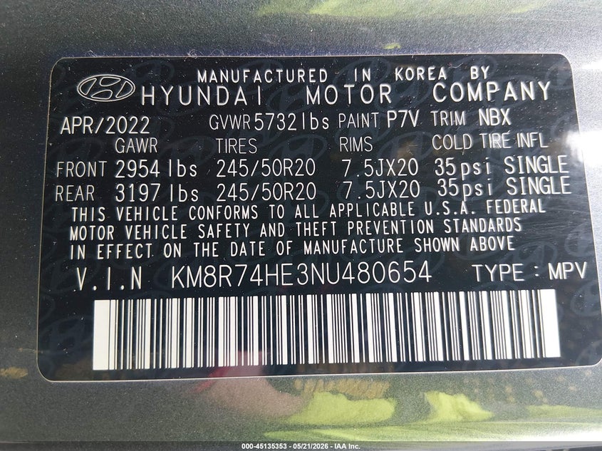 2022 Hyundai Palisade VIN KM8R74HE3NU480654 IAAI salvage auction — REAR END, Salvage (Missouri), sold $11,100 on 2026-07-29 (photo 9)