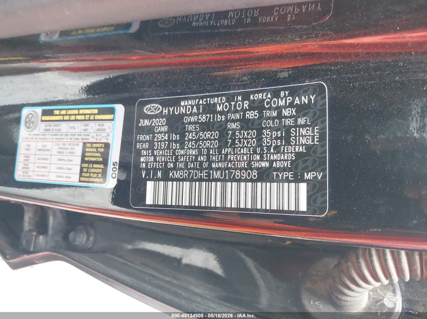 2021 Hyundai Palisade VIN KM8R7DHE1MU178908 IAAI salvage auction — REAR END, Salvage (Illinois), sold $6,600 on 2026-07-10 (photo 9)