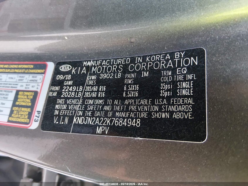 2019 Kia Soul VIN KNDJN2A22K7684948 IAAI salvage auction — LEFT FRONT, Salvage (Indiana), sold $2,100 on 2026-07-15 (photo 9)