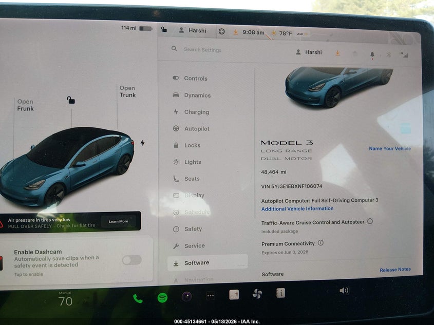 2022 Tesla Model 3 VIN 5YJ3E1EBXNF106074 IAAI salvage auction — RIGHT SIDE, Salvage (Idaho), sold $10,825 on 2026-07-07 (photo 7)