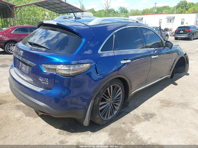 2017 Infiniti Qx70 VIN JN8CS1MU8HM143152 IAAI salvage auction — LEFT FRONT, Salvage - Greater Than 75% (Maryland), sold $125 on 2026-07-28 (photo 4)
