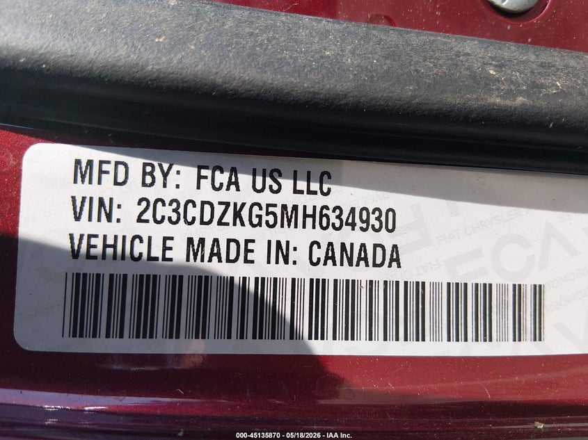 2021 Dodge Challenger VIN 2C3CDZKG5MH634930 IAAI salvage auction — REAR END, Salvage Title, sold $7,000 on 2026-08-28 (photo 9)