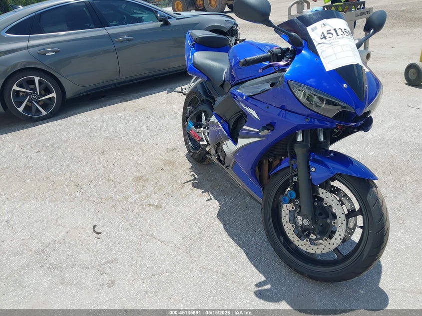 2007 Yamaha Yzfr6 VIN JYARJ06EX7A034647 IAAI salvage auction — LEFT SIDE, Salvage (North Dakota), sold $825 on 2026-07-08 (photo 1)