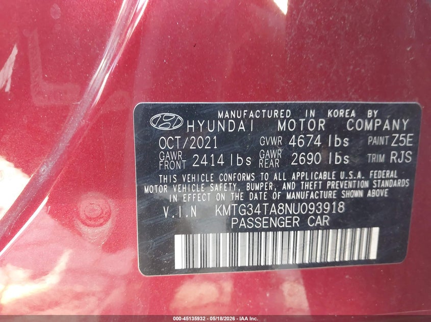 2022 Genesis G70 VIN KMTG34TA8NU093918 IAAI salvage auction — FRONT END, Salvage (Georgia), sold $3,850 on 2026-07-29 (photo 9)