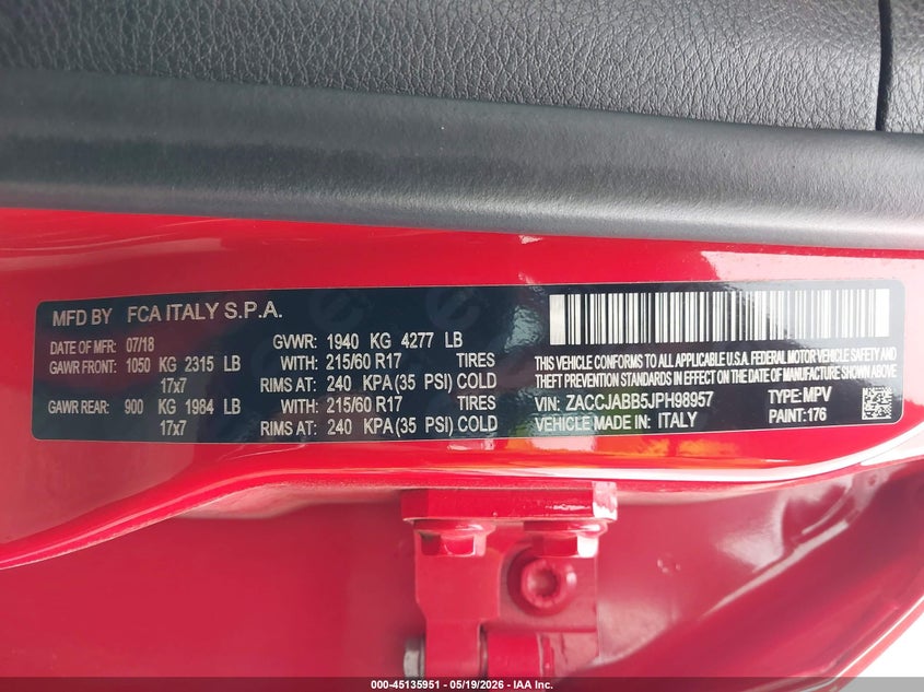 2018 Jeep Renegade VIN ZACCJABB5JPH98957 IAAI salvage auction — FRONT END, Salvage (Iowa), sold $2,450 on 2026-07-06 (photo 9)