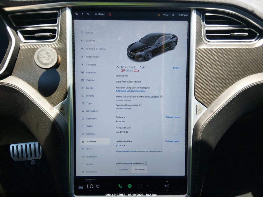 2015 Tesla Model s VIN 5YJSA1E42FF109139 IAAI salvage auction — FRONT & REAR, Salvage (Georgia), sold $2,950 on 2026-07-16 (photo 7)