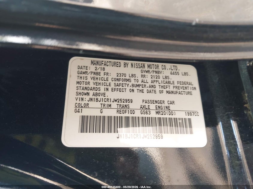 2018 Nissan Rogue VIN JN1BJ1CR1JW252959 IAAI salvage auction — LEFT FRONT, Salvage (Massachusetts), sold $3,600 on 2026-07-28 (photo 9)
