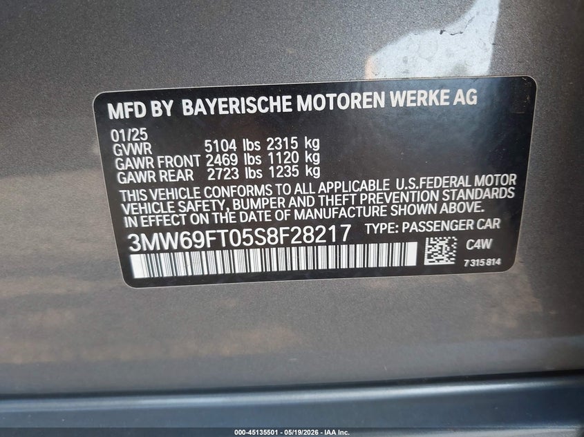 2025 BMW M3 VIN 3MW69FT05S8F28217 IAAI salvage auction — FRONT END, Salvage (Idaho), sold $6,150 on 2026-07-08 (photo 9)
