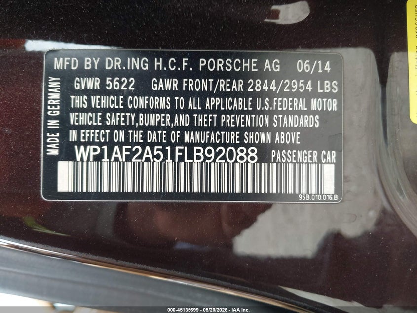2015 Porsche Macan VIN WP1AF2A51FLB92088 IAAI salvage auction — LEFT FRONT, Salvage (Illinois), sold $6,250 on 2026-07-28 (photo 9)