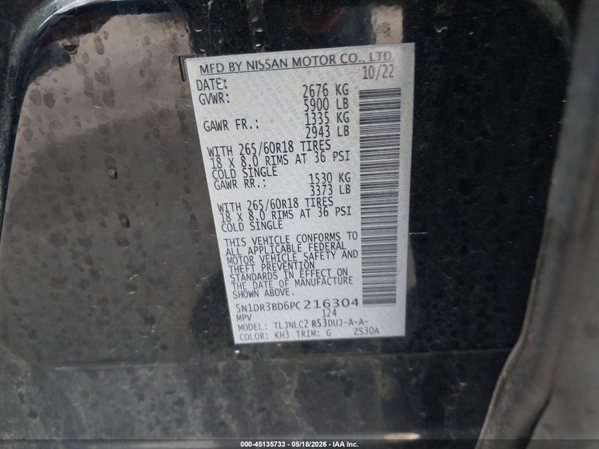 2023 Nissan Pathfinder VIN 5N1DR3BD6PC216304 IAAI salvage auction — FRONT END, Salvage (Minnesota), sold $9,050 on 2026-07-29 (photo 9)