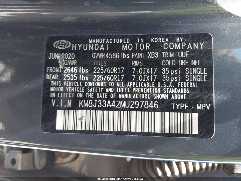 2021 Hyundai Tucson VIN KM8J33A42MU297846 IAAI salvage auction — REAR END, Original (Texas), sold $3,450 on 2026-07-09 (photo 9)
