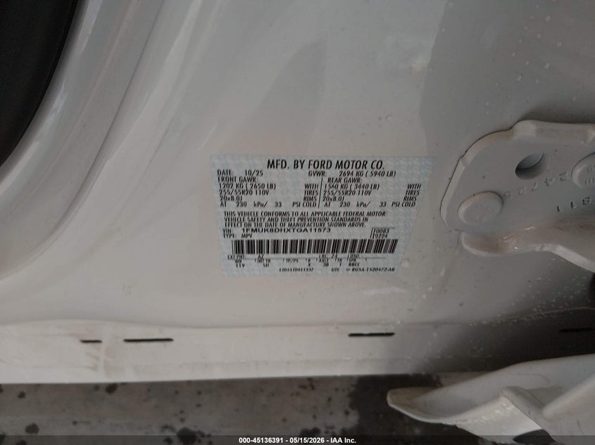 2026 Ford Explorer VIN 1FMUK8DHXTGA11573 IAAI salvage auction — REAR END, Bill Of Sale (Washington), sold $16,975 on 2026-07-29 (photo 9)