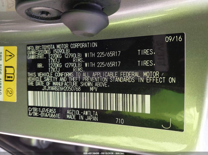 2017 Lexus Nx VIN JTJYARBZ6H2050768 IAAI salvage auction — FRONT END, Rebuildable (Florida), sold $4,250 on 2026-07-20 (photo 9)
