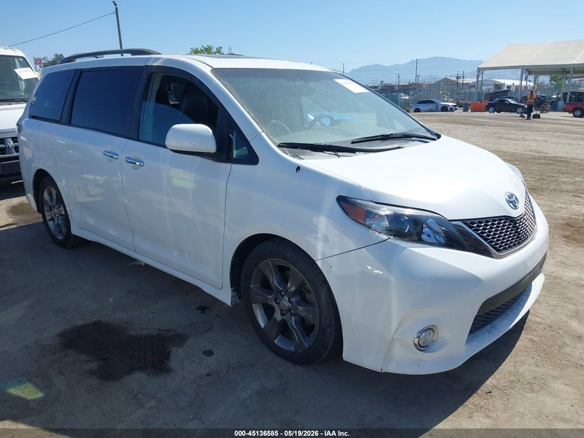 2014 Toyota Sienna VIN 5TDXK3DC5ES492608 IAAI salvage auction — LEFT FRONT, Salvage (California), sold $3,600 on 2026-07-08 (photo 1)