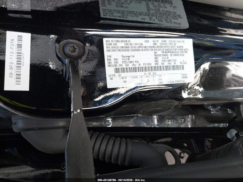 2018 Ford C-max VIN 1FADP5AU0JL105798 IAAI salvage auction — NORMAL WEAR, Sf97 (Wisconsin), sold $11,350 on 2026-07-14 (photo 9)