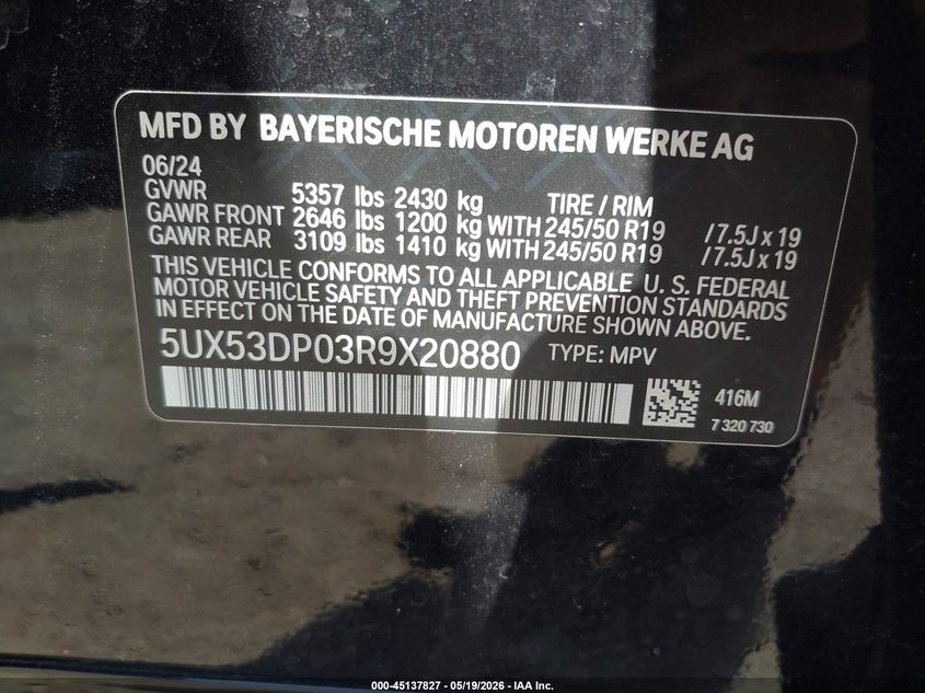 2024 BMW X3 VIN 5UX53DP03R9X20880 IAAI salvage auction — REAR END, Salvage (Idaho), sold $17,125 on 2026-07-22 (photo 9)