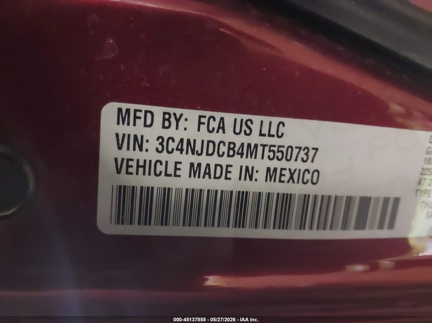 2021 Jeep Compass VIN 3C4NJDCB4MT550737 IAAI salvage auction — LEFT FRONT, Salvage (Minnesota), sold $4,500 on 2026-07-29 (photo 9)
