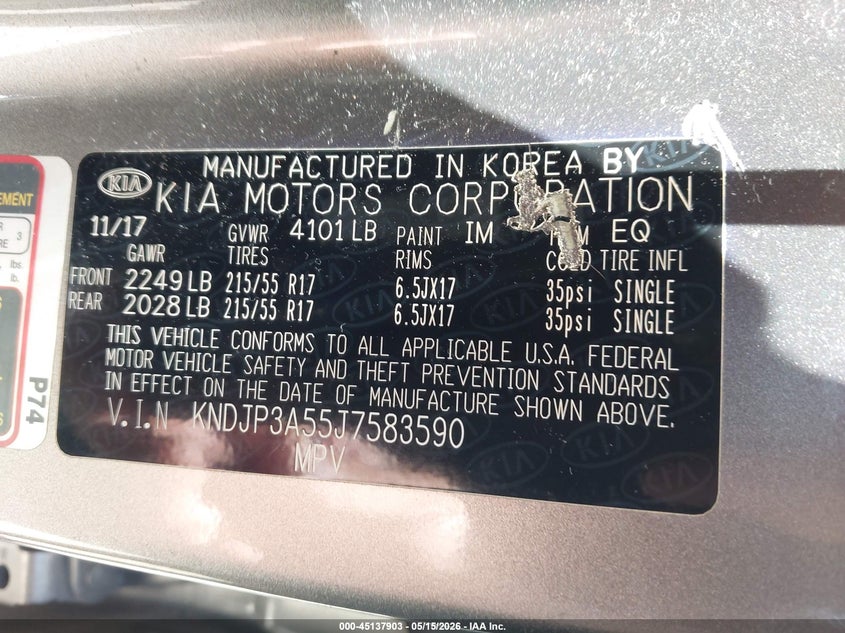 2018 Kia Soul VIN KNDJP3A55J7583590 IAAI salvage auction — RIGHT SIDE, Salvage (Mississippi), sold $1,150 on 2026-07-12 (photo 9)