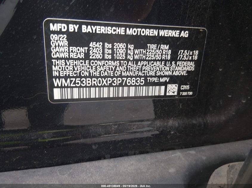2023 Mini Countryman VIN WMZ53BR0XP3P76835 IAAI salvage auction — FRONT END, Original (Texas), sold $475 on 2026-07-28 (photo 9)