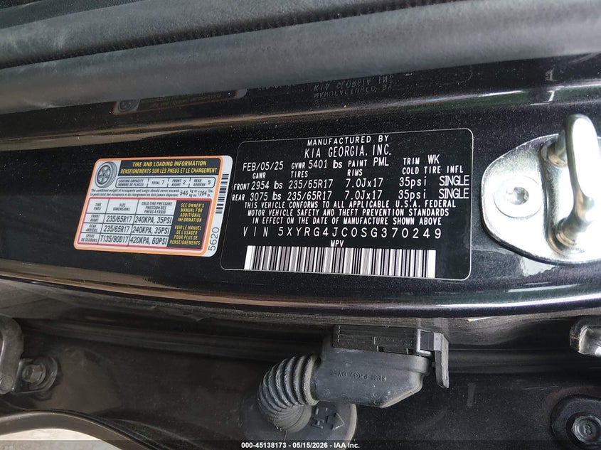 2025 Kia Sorento VIN 5XYRG4JC0SG370249 IAAI salvage auction — REAR END, Salvage (Ohio), sold $9,625 on 2026-07-16 (photo 9)