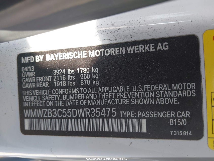 2013 Mini Countryman VIN WMWZB3C55DWR35475 IAAI salvage auction — RIGHT SIDE, Salvage (California), sold $2,325 on 2026-08-04 (photo 9)