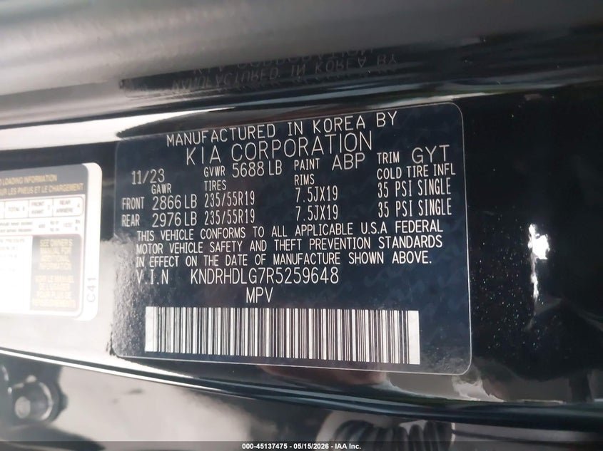 2024 Kia Sorento VIN KNDRHDLG7R5259648 IAAI salvage auction — RIGHT FRONT, Salvage (California), sold $6,100 on 2026-07-08 (photo 9)