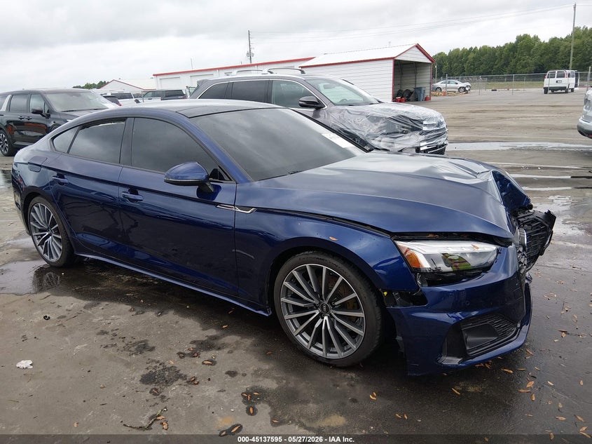 2022 Audi A5 VIN WAUCBCF52NA005887 IAAI salvage auction — FRONT END, Salvage Title, sold $7,200 on 2026-08-21 (photo 1)