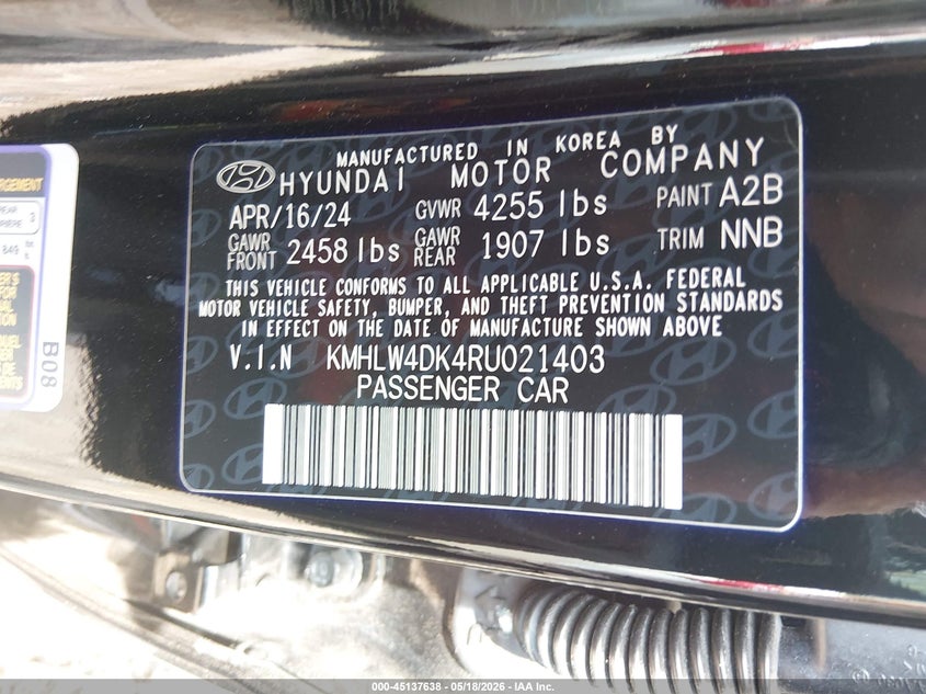 2024 Hyundai Elantra VIN KMHLW4DK4RU021403 IAAI salvage auction — REAR END, Salvage (Ohio), sold $8,100 on 2026-07-21 (photo 9)