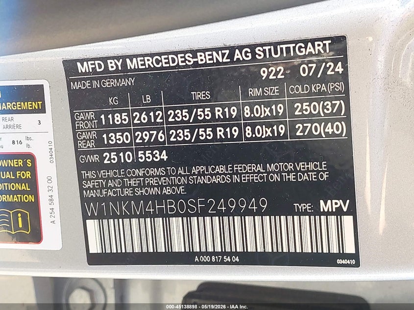 2025 Mercedes-benz Glc VIN W1NKM4HB0SF249949 IAAI salvage auction — LEFT REAR, Mv-907A (New York), sold $24,550 on 2026-07-14 (photo 9)