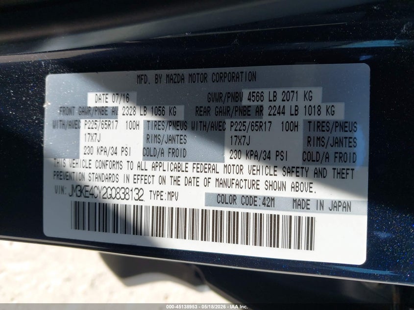 2016 Mazda Cx-5 VIN JM3KE4CY2G0838132 IAAI salvage auction — RIGHT SIDE, Salvage (New Jersey), sold $3,750 on 2026-07-28 (photo 9)