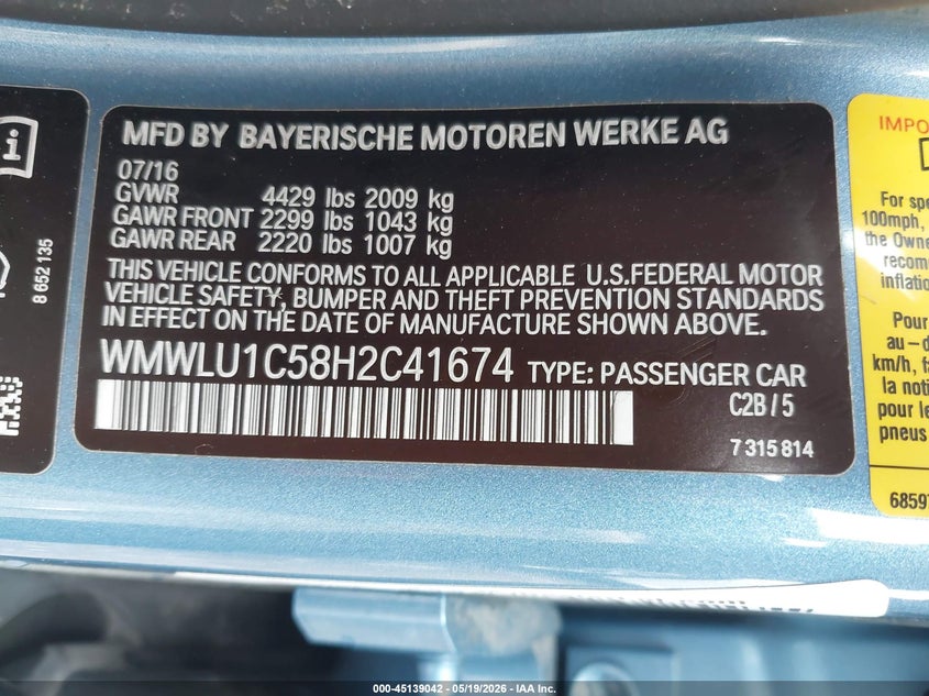 2017 Mini Clubman VIN WMWLU1C58H2C41674 IAAI salvage auction — RIGHT FRONT, Salvage (Missouri), sold $2,350 on 2026-07-19 (photo 9)