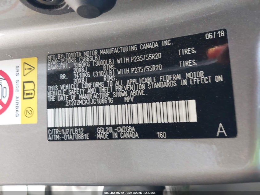 2018 Lexus Rx VIN 2T2ZZMCA2JC108616 IAAI salvage auction — ROLLOVER, Salvage (California), sold $3,350 on 2026-07-23 (photo 9)