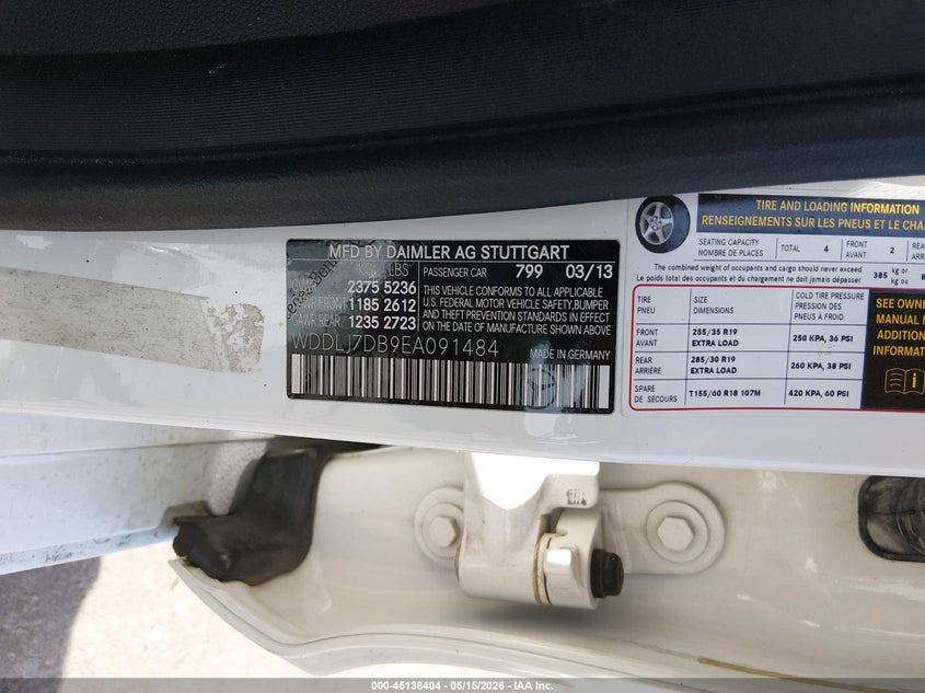 2014 Mercedes-benz Cls-klasse VIN WDDLJ7DB9EA091484 IAAI salvage auction — FRONT END, Salvage (Kansas), sold $325 on 2026-07-08 (photo 9)