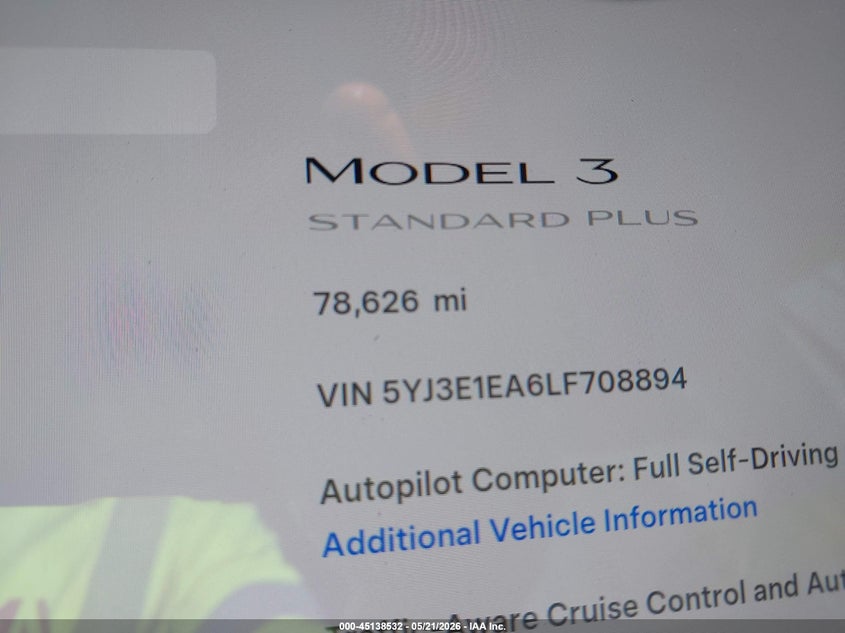 2020 Tesla Model 3 VIN 5YJ3E1EA6LF708894 IAAI salvage auction — LEFT FRONT, Salvage (California), sold $5,125 on 2026-07-09 (photo 7)