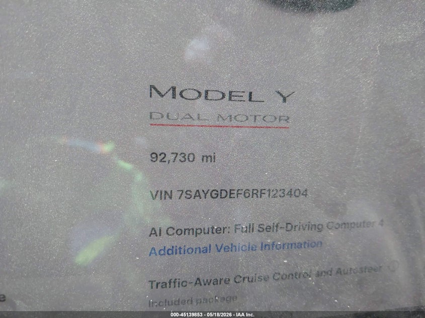 2024 Tesla Model y VIN 7SAYGDEF6RF123404 IAAI salvage auction — FRONT END, Salvage (California), sold $3,650 on 2026-07-28 (photo 7)