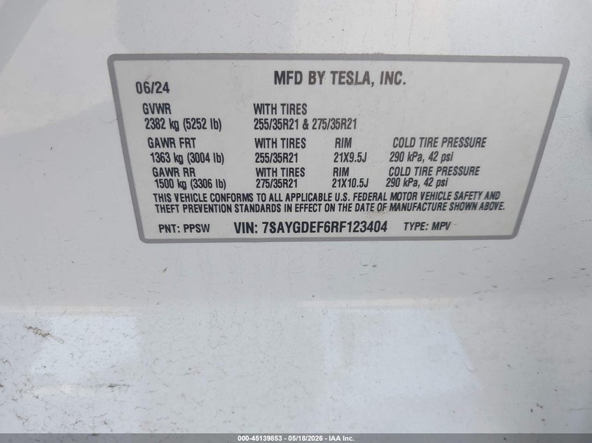2024 Tesla Model y VIN 7SAYGDEF6RF123404 IAAI salvage auction — FRONT END, Salvage (California), sold $3,650 on 2026-07-28 (photo 9)