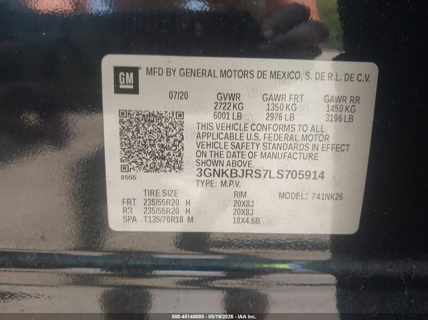 2020 Chevrolet Blazer VIN 3GNKBJRS7LS705914 IAAI salvage auction — FRONT END, Salvage (Massachusetts), sold $2,850 on 2026-07-09 (photo 9)