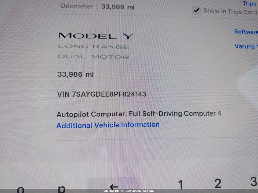 2023 Tesla Model y VIN 7SAYGDEE8PF824143 IAAI salvage auction — FRONT END, Salvage (California), sold $12,900 on 2026-07-10 (photo 7)