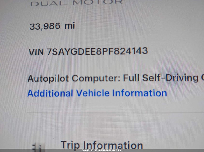 2023 Tesla Model y VIN 7SAYGDEE8PF824143 IAAI salvage auction — FRONT END, Salvage (California), sold $12,900 on 2026-07-10 (photo 9)
