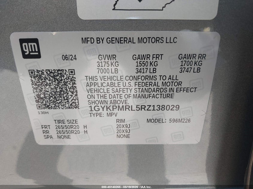 2024 Cadillac Lyriq VIN 1GYKPMRL5RZ138029 IAAI salvage auction — RIGHT FRONT, Salvage Title, sold $8,750 on 2026-07-15 (photo 9)