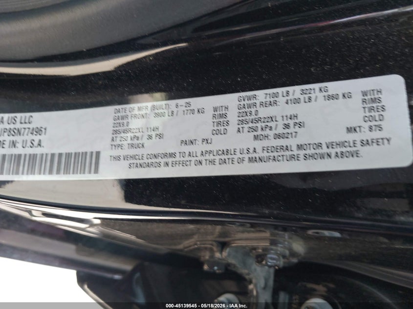 2025 Ram 1500 VIN 1C6SRFJP8SN774961 IAAI salvage auction — LEFT REAR, Wait Title, sold $14,875 on 2026-09-02 (photo 9)