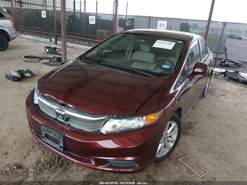 2012 Honda Civic VIN 19XFB2F83CE343877 IAAI salvage auction — FRONT END, Original (Texas), sold $2,250 on 2026-07-09 (photo 2)