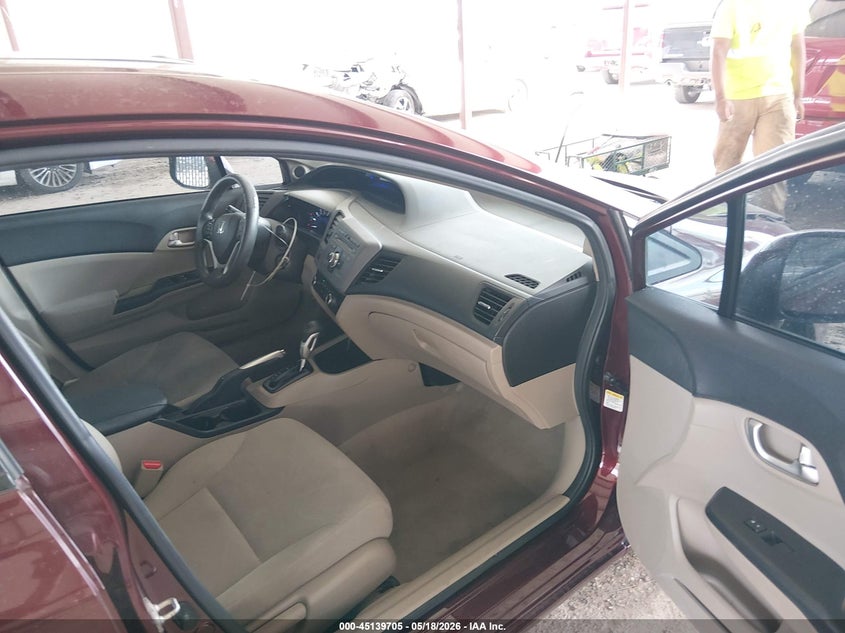 2012 Honda Civic VIN 19XFB2F83CE343877 IAAI salvage auction — FRONT END, Original (Texas), sold $2,250 on 2026-07-09 (photo 5)