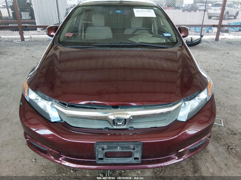 2012 Honda Civic VIN 19XFB2F83CE343877 IAAI salvage auction — FRONT END, Original (Texas), sold $2,250 on 2026-07-09 (photo 6)