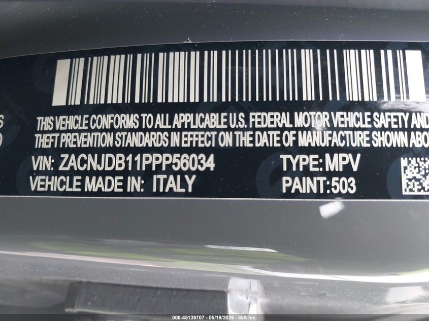 2023 Jeep Renegade VIN ZACNJDB11PPP56034 IAAI salvage auction — FRONT END, Salvage (Texas), sold $3,000 on 2026-07-21 (photo 9)