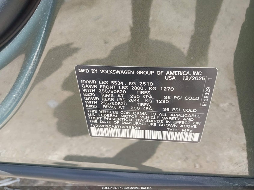 2026 Volkswagen Atlas cross sport VIN 1V2WC2CA9TC215928 IAAI salvage auction — LEFT FRONT, Enterprise Vehicles Clear Only (Texas), sold $19,150 on 2026-08-10 (photo 9)