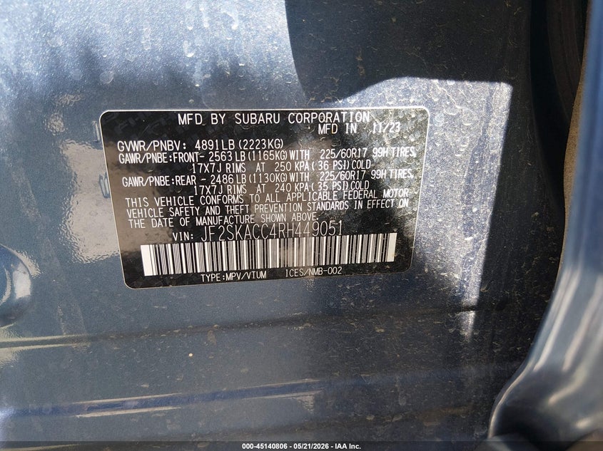 2024 Subaru Forester VIN JF2SKACC4RH449051 IAAI salvage auction — FRONT END, Salvage (Arizona), sold $8,100 on 2026-07-30 (photo 9)